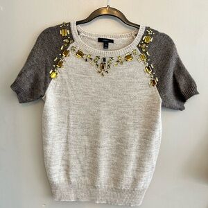 NWOT J. Crew Alpaca Merino Wool Size XS Brown Beige Stoned Embellished Sweater